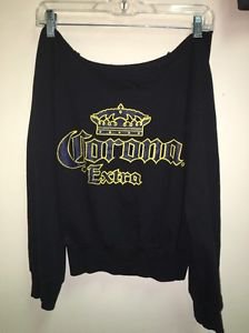 Women's Miami Style Size Small Black Cotton Corona Extra Off Shoulder Sweatshirt