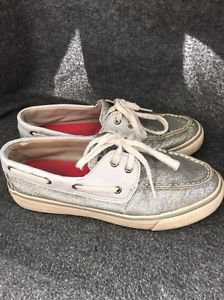 SPERRY TOP-SIDER 9773839 BAHAMA GLITTER SILVER SPARKLY BOAT SHOES SIZE 6