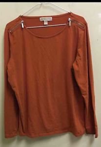 Women's Michael Kors XL Orange Long Sleeve Zip Neck Shirt RP$69