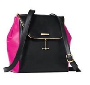 NWOT Juicy Couture Black & Hotpink Faux Leather Flap Backpack Bag