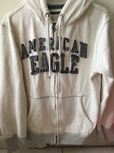 Men's Medium White Blue American Eagle Zip Up Hoodie Sweatshirt