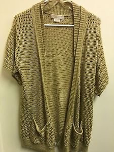 Women's Medium Tan Gold Michael Kors 3/4 Sleeve Open Cardigan Knit Blouse