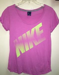 Women's Large Pink With Yellow Volt Nike Logo Short-Sleeved T-Shirt