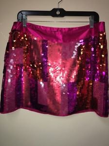 Women's NWT Express Design Studio Sequin Pink Orange Fushia Mini Skirt. Size 10