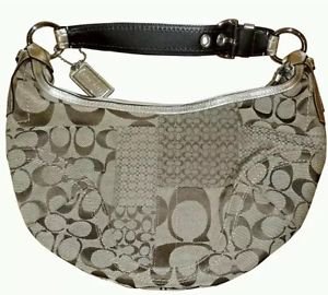 COACH Signature D0871-F12315 Patchwork Collection Hobo Handbag Purse - Brown