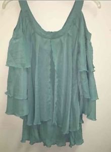 Hot in Hollywood 24/7 Charming Cold-Shoulder Blouse Sage Green Med NEW 319-725