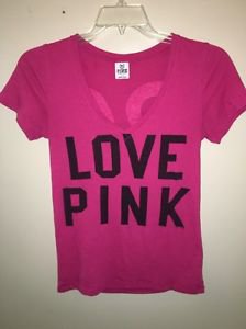 Victoria's Secret Pink Small Pink V Neck Short Sleeve T-shirt "86"love Pink"