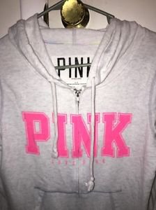 Victoria's Secret Pink Zip Up Lightweight Hoodie Grey Neon Pink Small