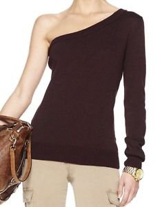 MICHAEL KORS BROWN/bark Cotton Blend ONE SHOULDER SWEATER Lg