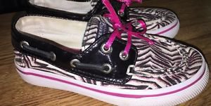 Sperry Top Sider Girls Size 9 Kids Bahama Black White Purple Glitter Boat Shoes