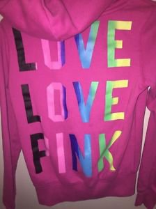 Victoria's Secret Pink Xs Pink W Rainbow Letters Hoodie Sweatshirt