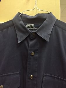 Mens Medium Polo By Ralph Lauren Solid Blue Button Up Dress Shirt