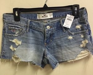 NWT $40 Hollister Sz 5 Light Wash Destroyed Jean Shorts