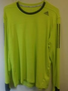 Mens Large Neon Green Adidas Long Sleeve Shirt Bright Green/gray
