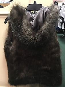 Women's Small Brown KENAR FAUX FUR VEST W Hood
