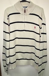 Men's Xxl White Black Stripe Polo Ralph Lauren Pullover Half Zip Sweater