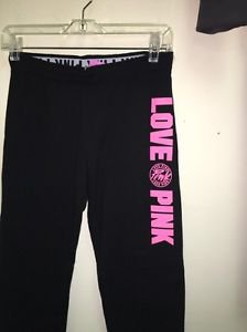 Victoria's Secret Love Pink Sweatpants Black Neon Pink Extra Small