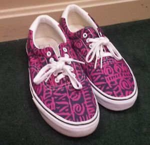 Men Vans shoes pink blue and white canvas boat shoes size 11