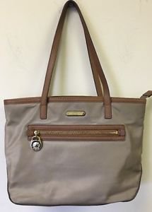 MICHAEL KORS TAN & BROWN KEMPTON NYLON TOTE HANDBAG Purse