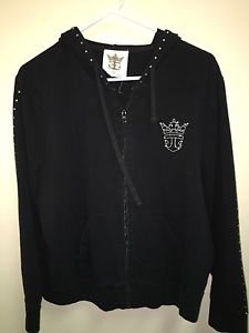 CROWN & ANCHOR COUTURE Womens Black Beaded Full Zip Hoodie Sweatshirt XL