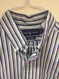 Mens Large Custom Fit Ralph Lauren Button Up Shirt Blue Green Orange Stripe