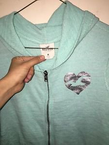 Women's/juniors Hollister Medium Full Zip Mint Green Metallic Zip Hoodie