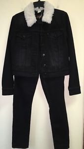 Women's Levi's Black Jean Jacket Outfit Sz 31 Skinny Jeans Black Jean Jacket Fur