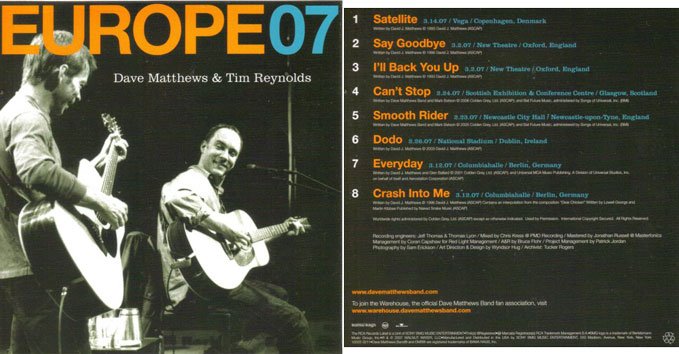 Dave Matthews Europe 07 8 Track Live Bonus CD