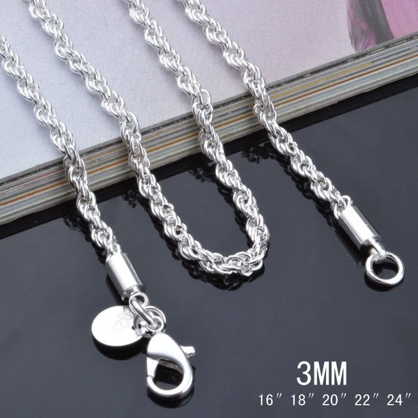 24 inch Sterling silver Necklace 3mm Rope Chain
