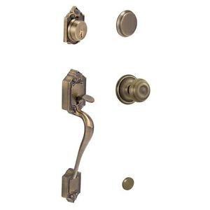 Schlage F93 PAR 609 GEO Parthenon Antique Brass Handleset Georgian Interior Knob