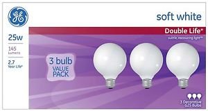 GE Lighting 69812 25-watt, 145-Lumen G25 Bulb with Medium Base, Soft White,