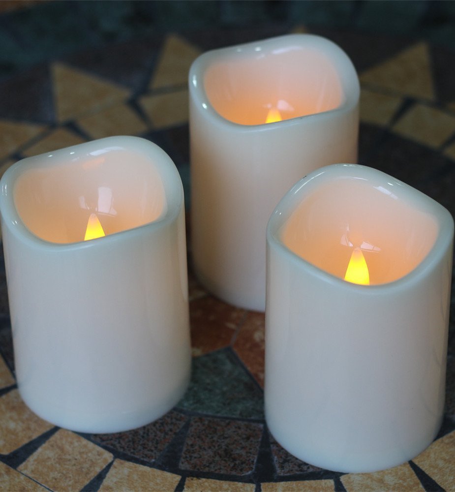 Waterproof Flameless Battery Operated Plastic Pillar Led Candle Light 3 x 4" Set of 3