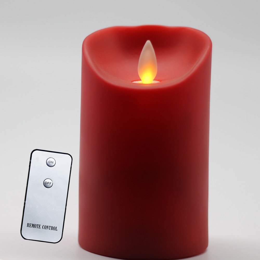 Flameless Battery Operated Pillar LED Moving Wick Flame Candle Light, Remote Control, 3 x 5 Inch