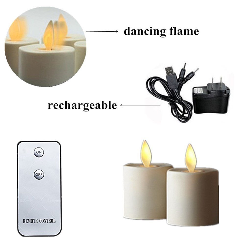 Moving Wick Flame LED Tealights with Remote Control Flameless Candles USB Tea Lights, Set of 2