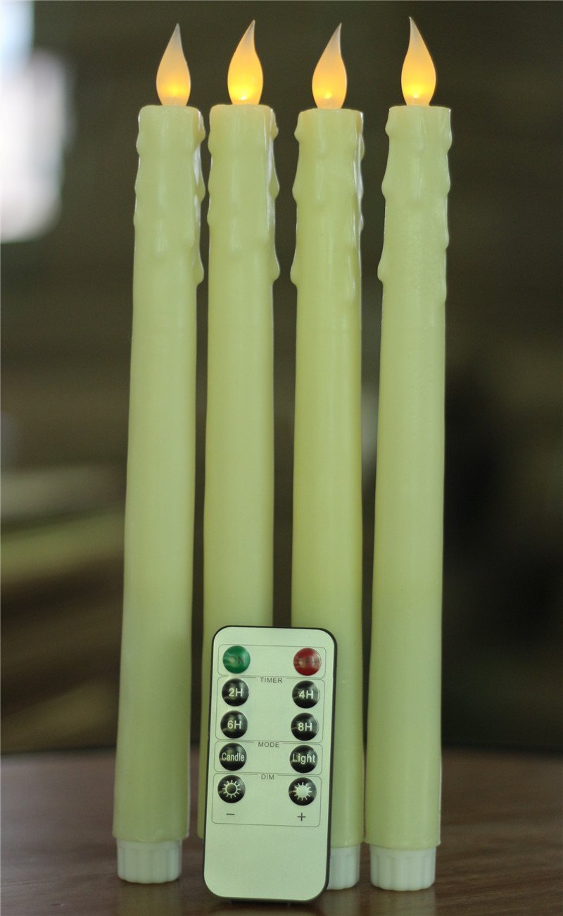Remote 4pack Ivory Wax 10" LED Flameless Vigil Battery Taper Candles