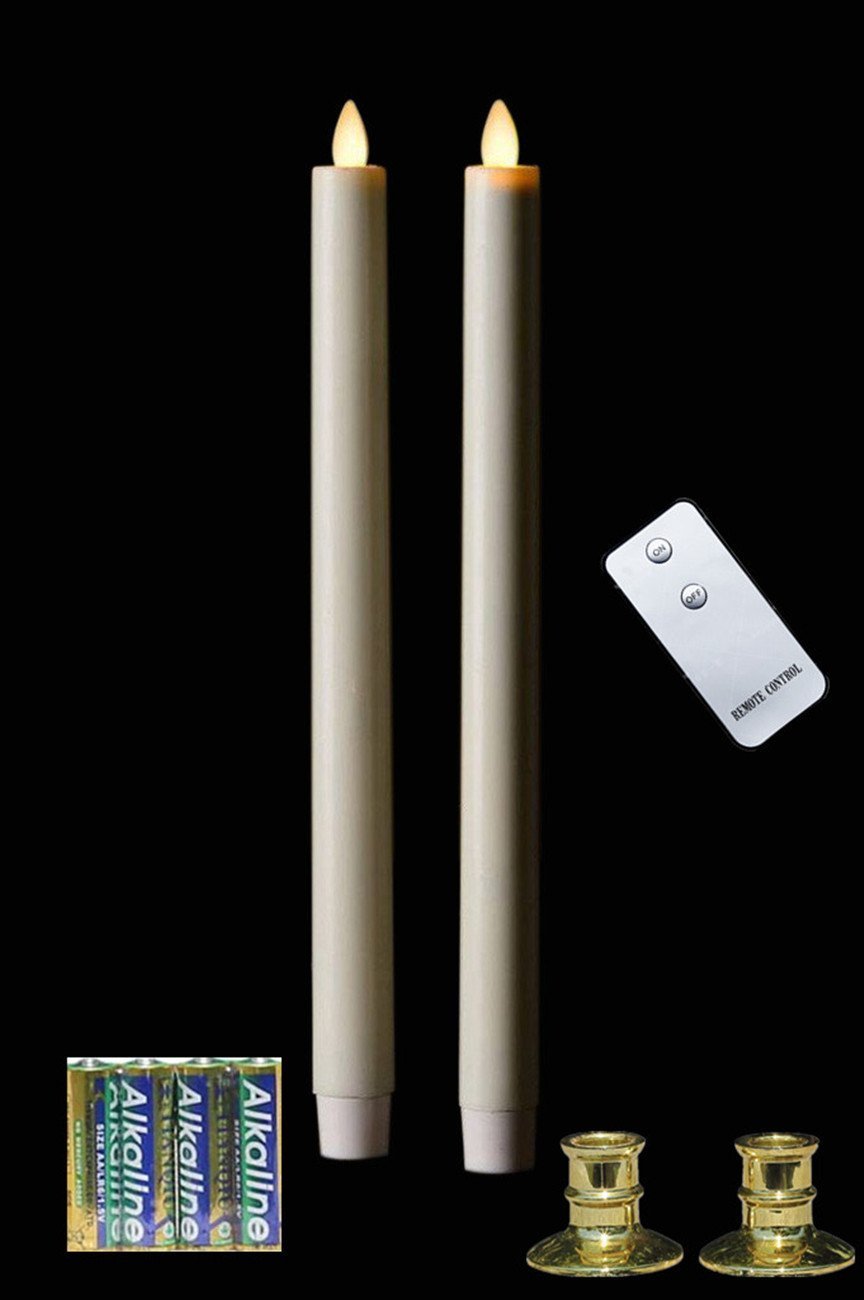2 11" Moving Wicks LED Flameless Taper Candles With Remote +4 AA Alkaline Batteries
