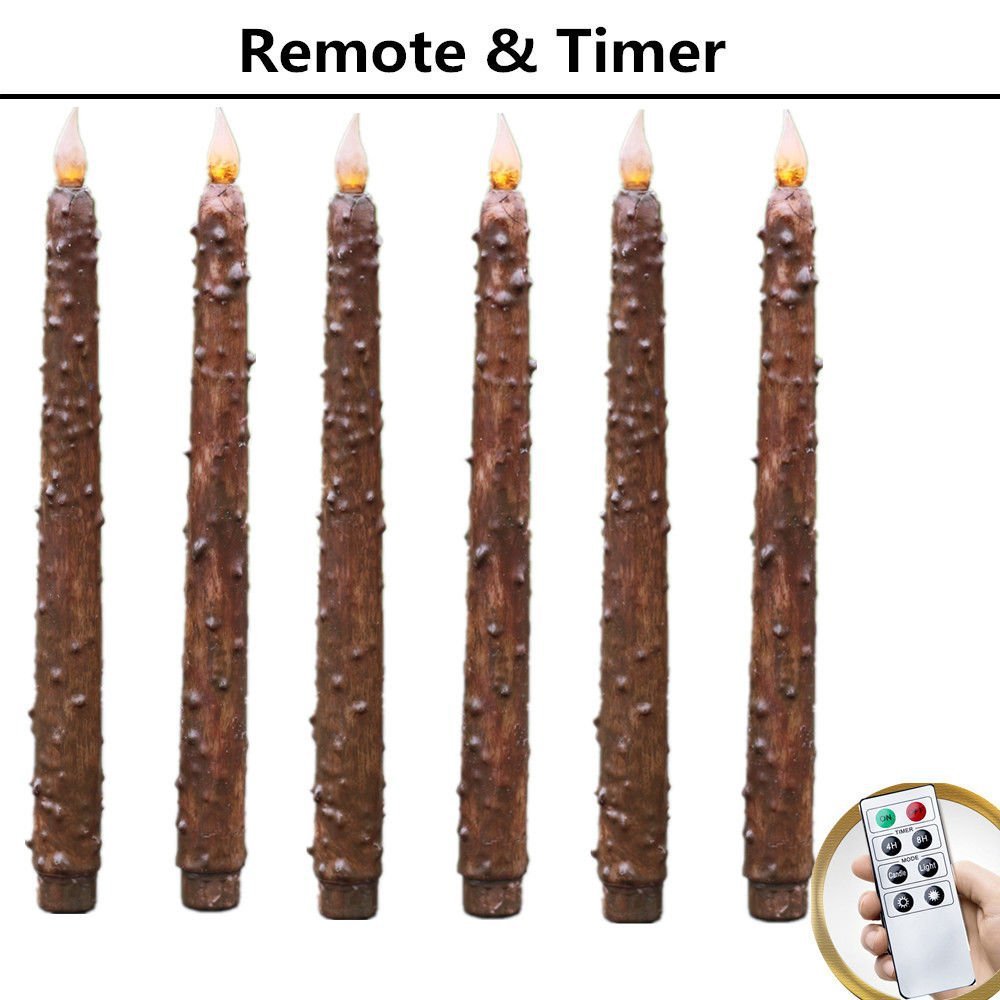 Country Primitive Home Decor primitive Flame LED Candles set of 6 W/Romte&timer