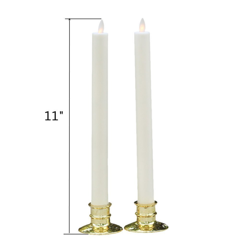 2 11" Moving Wicks LED Flameless Taper Candles With Remote +4 AA Alkaline Batteries