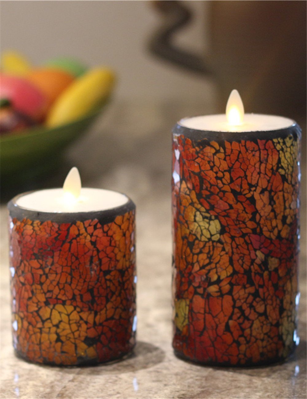 Crack Mosaic Glass Flameless Moving Wick Pillar Led Wax Candle Light with Timer