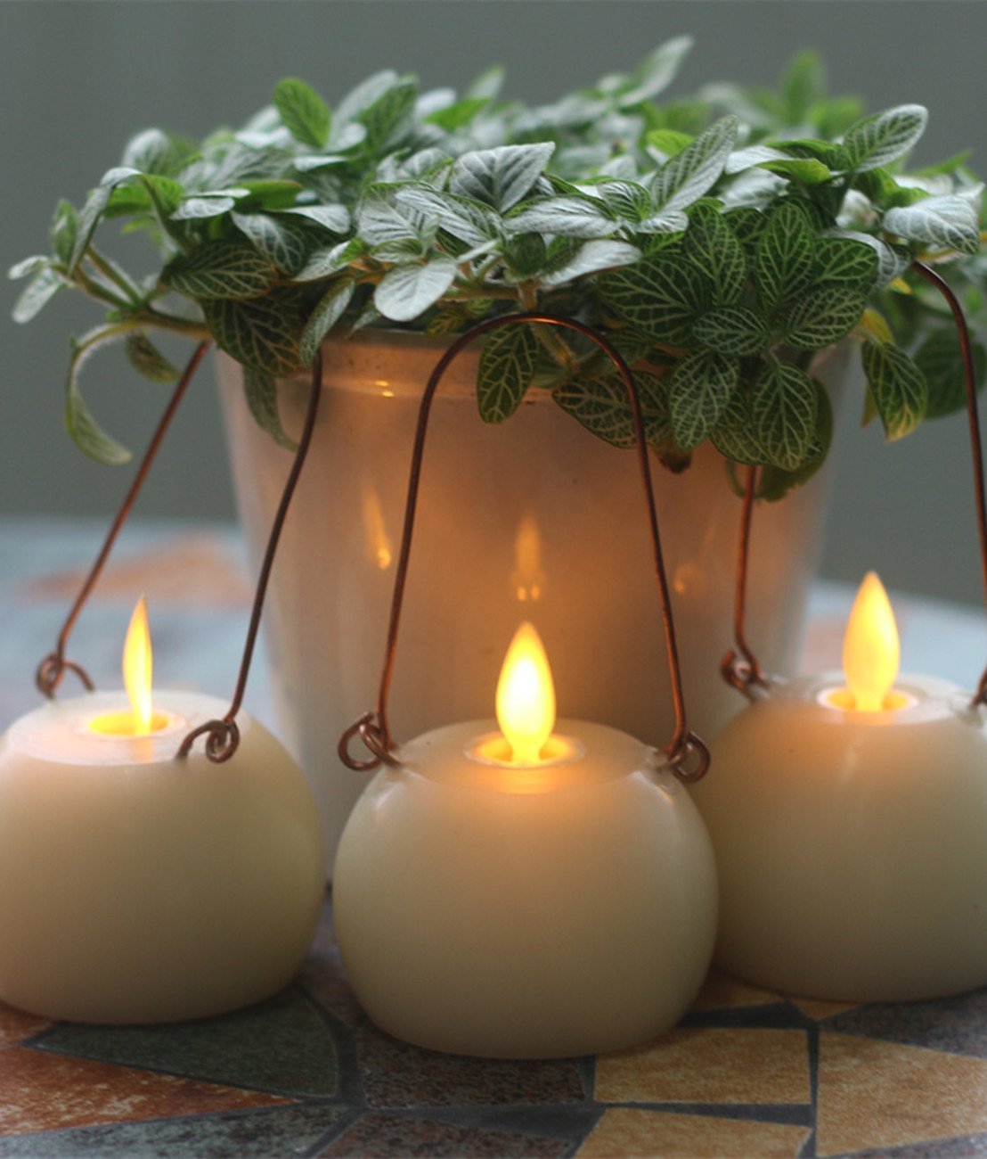 Dancing Wick Hanging Wax Candle Lanterns with Remote Ivory 2.2" Flameless Set of 3