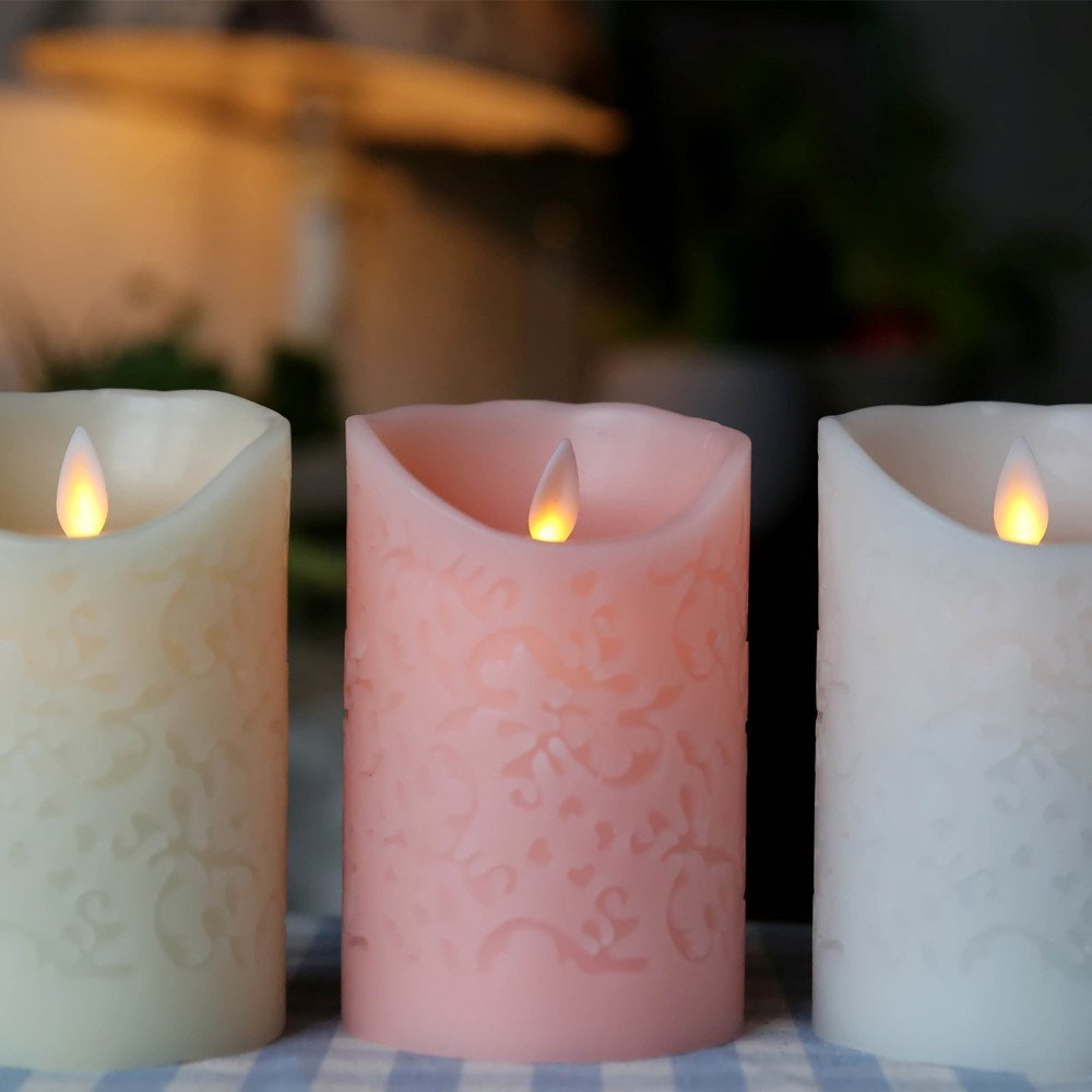 Moving Wick Flameless Real Wax &Real Flickering Led Carving Candle with Remote Control