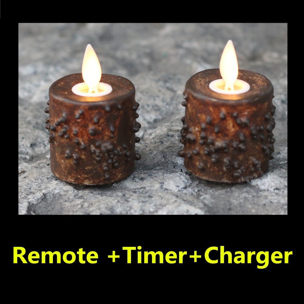Remote +Timer+Charger Primitive Moving Flameless Tealights Set of 2