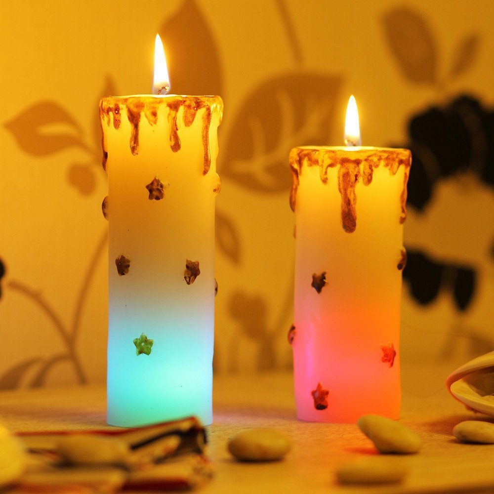 Set of 2 Christmas Supplies LED Decorative Flickering Color Changing Candle with Real Flame