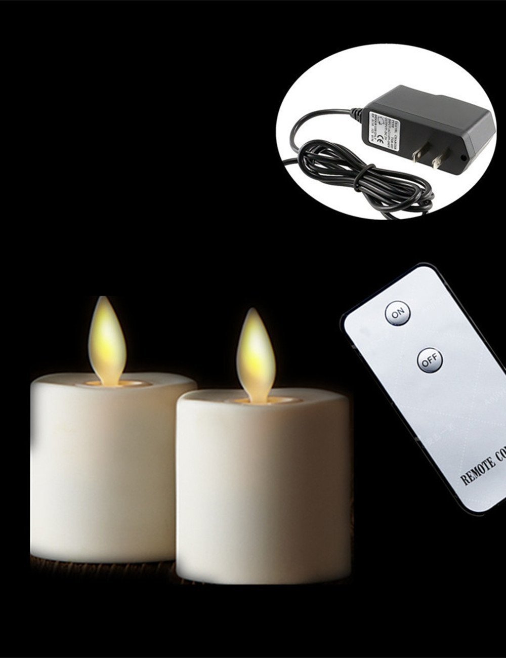 Set of 2 Moving Wick Flameless Rechargeable Tea Light LED Candle with Remote Control (white)