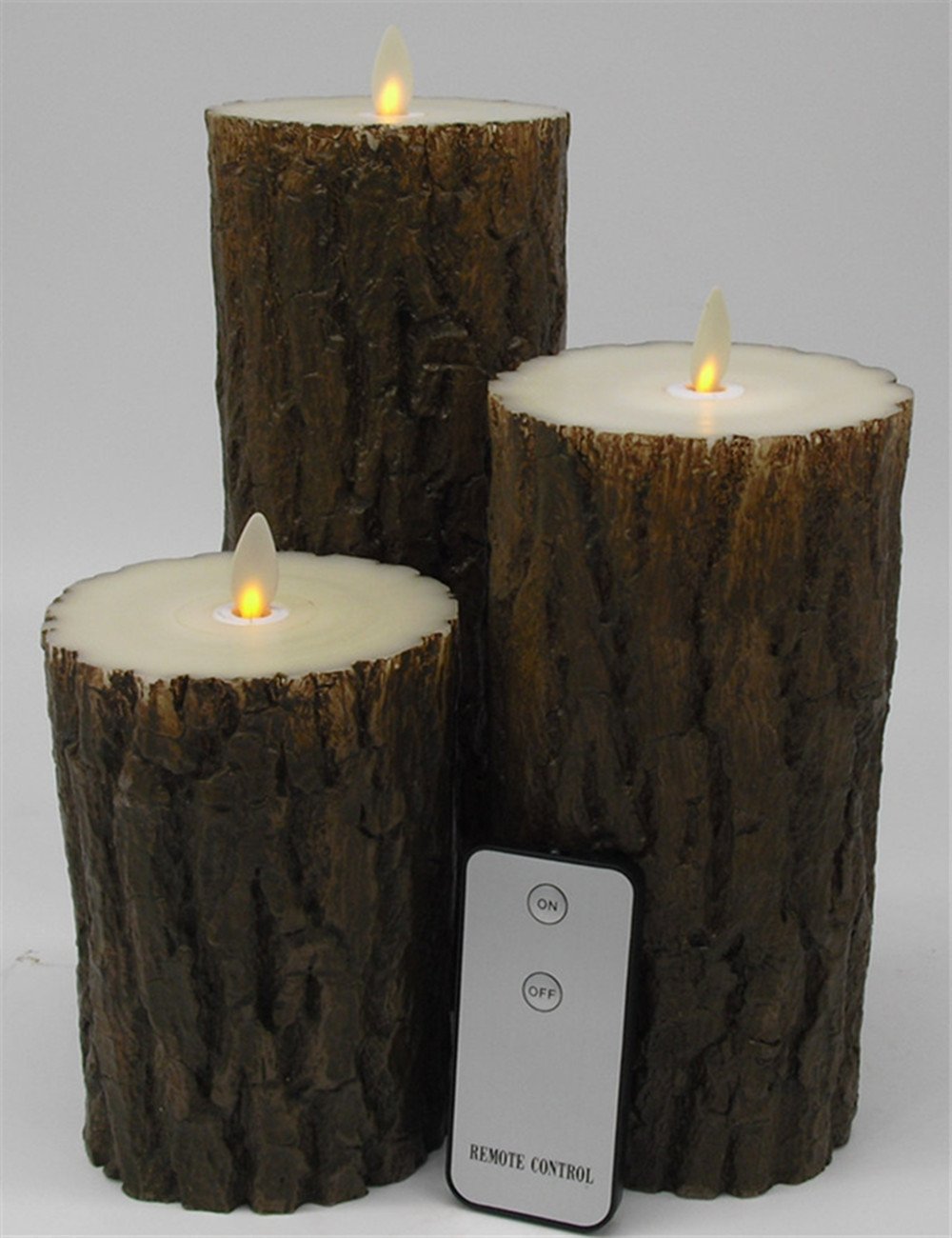 Set of 3 Barky Flameless Wax Battery Operated LED Candles with Remote Control (3.5''*5''&7''&9'')