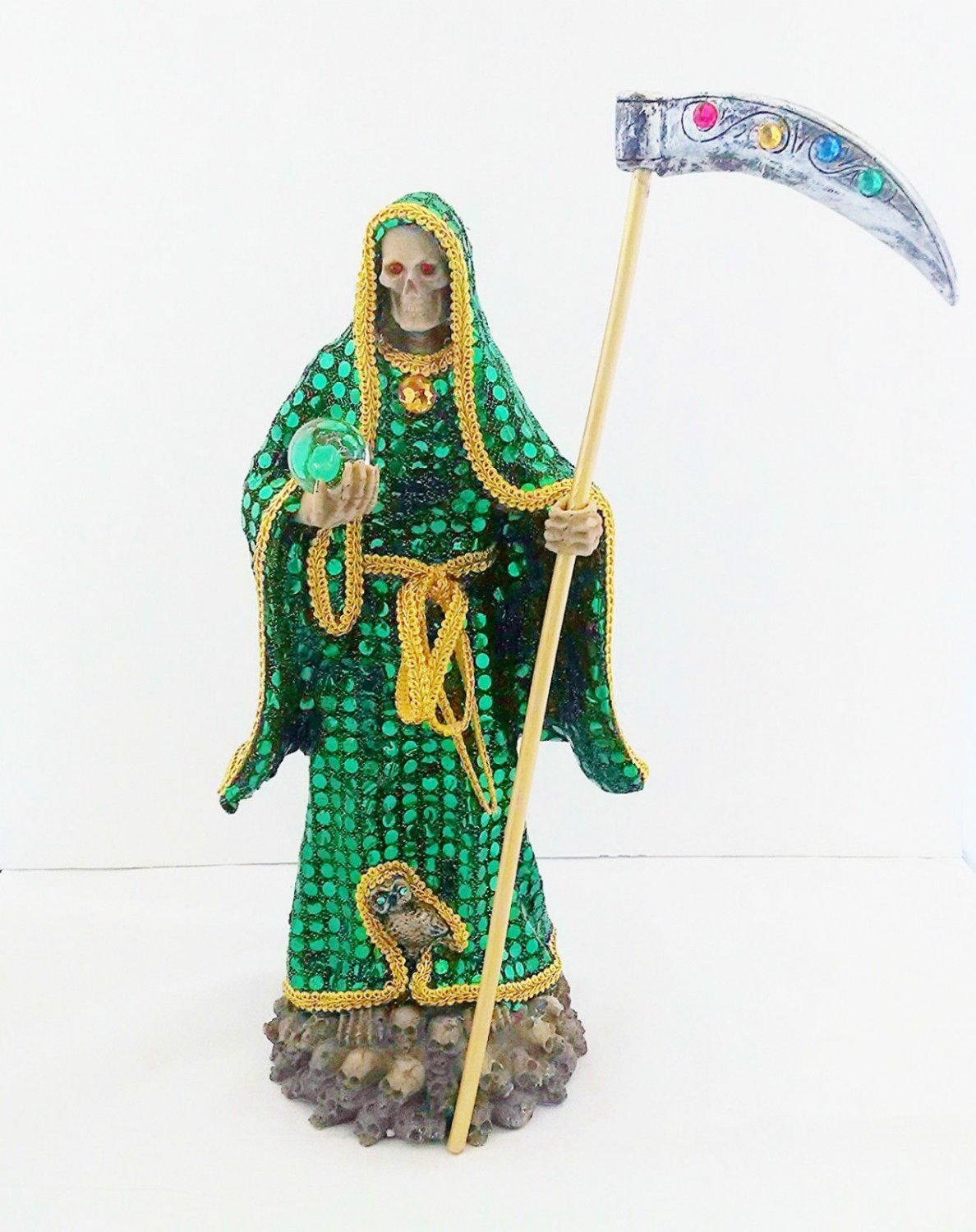 14 Inch Statue of La Santa Muerte Verde Holy Death Grim Reaper Green Imagen