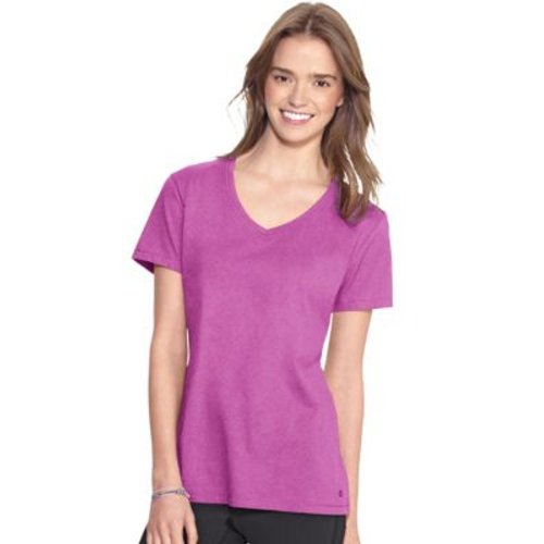Champion Authentic Women's Jersey V-Neck Tee in Raspberry Shock, Medium HBI_CH8875