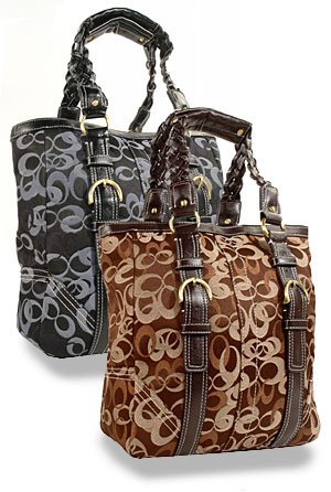 Brown Signature Braid Accented Tote Handbag