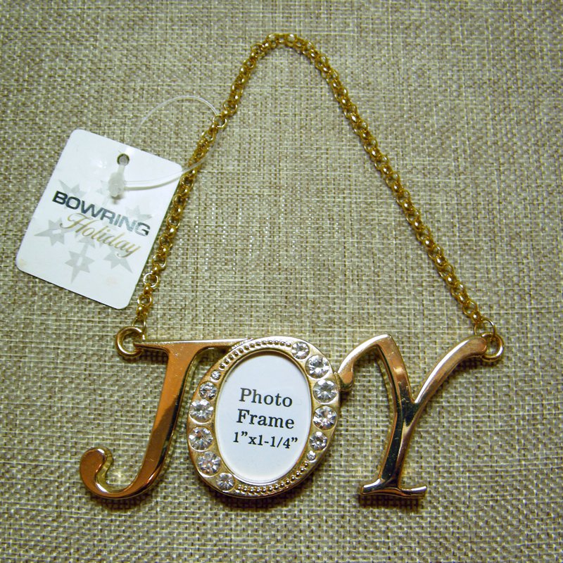 Bowrings "JOY" Rhinestone Studded Brass Miniature Ornament Picture Frame