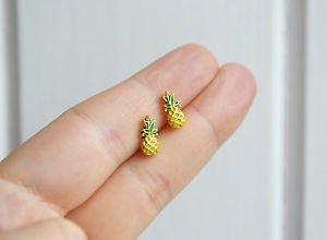 Pineapple earrings - kawaii handmade tiny enamel studs/posts
